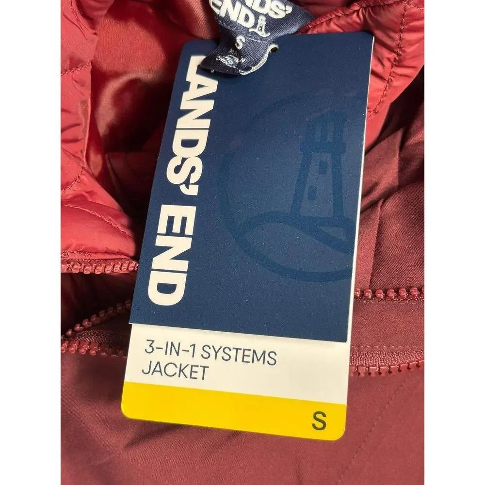 Lands End Jacket Womens Small Red 3-in-1 Systems Hooded Quilted Parka Coat